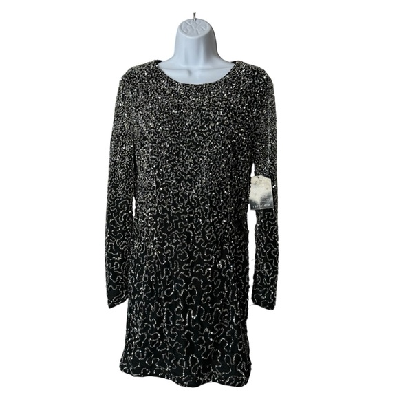 Retrofete NEW Nikki Sequins Long Sleeve Black Cocktail Party Mini Dress Size L - Picture 5 of 12